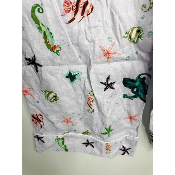 Hill House The Skylar Linen Pants in Sea Creature Women's MED NWT Nautical Beach - Picture 10 of 13